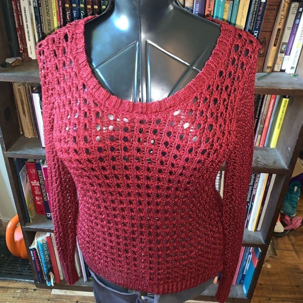 Lucky Brand red loose weave pullover normcore M sweater